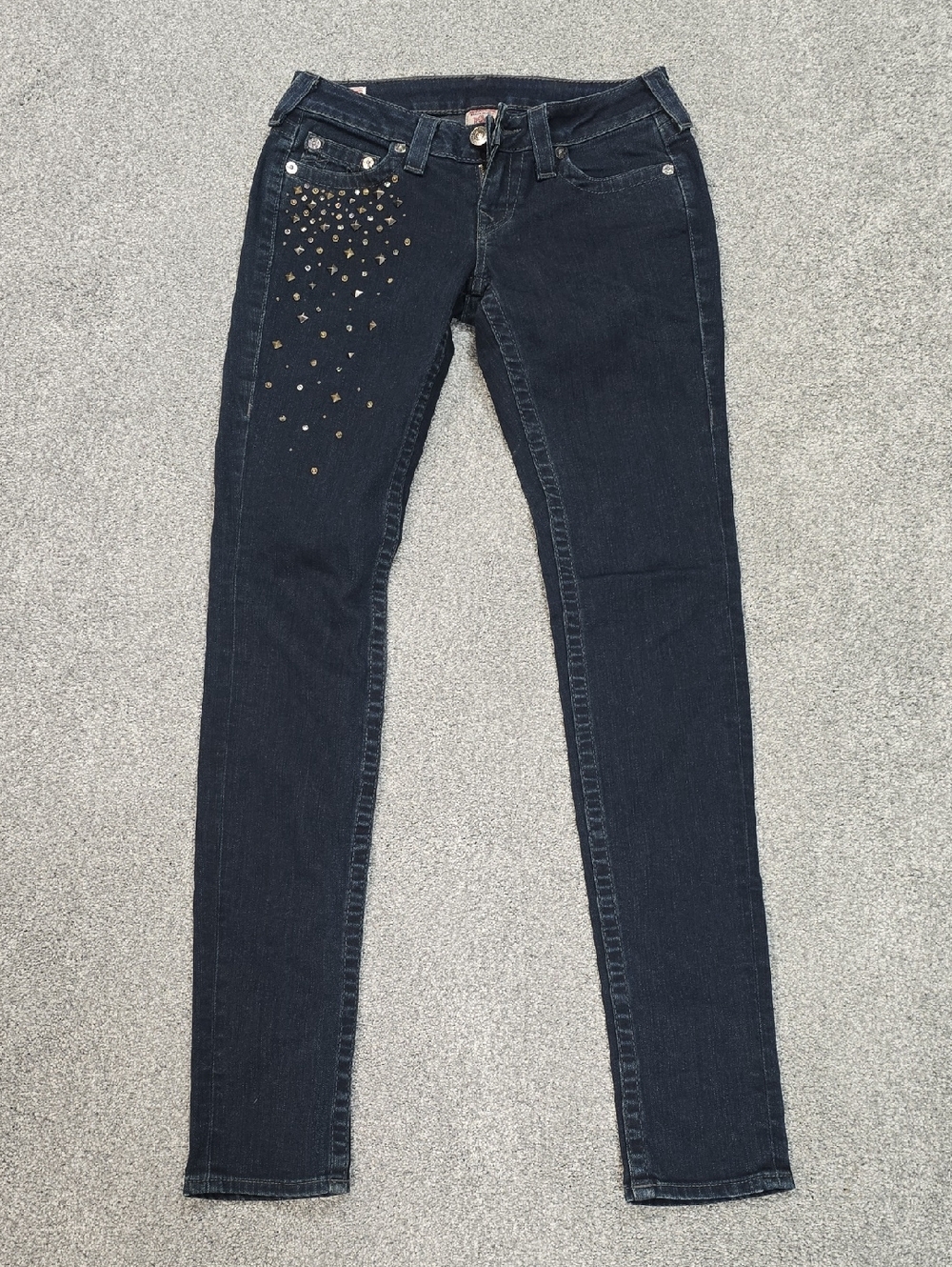 True Religion Black Skinny Jeans with Gold Stud Accents
